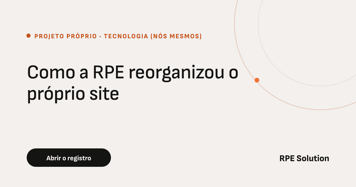 Capa do projeto próprio da RPE com o título Como a RPE reorganizou o próprio site